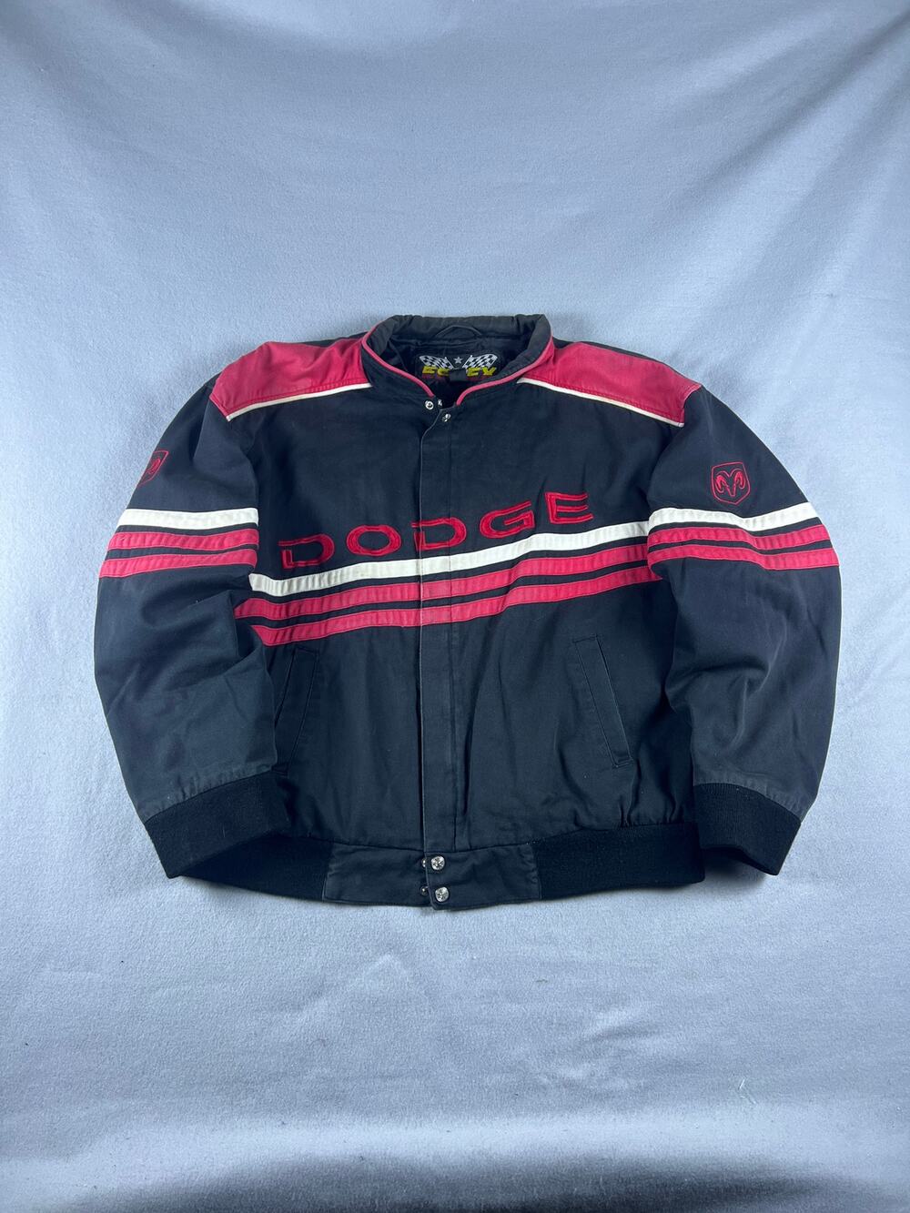 Vintage Essex Dodge Racing Jacket Mens L Black Motorsports NASCAR Stripes Y2K